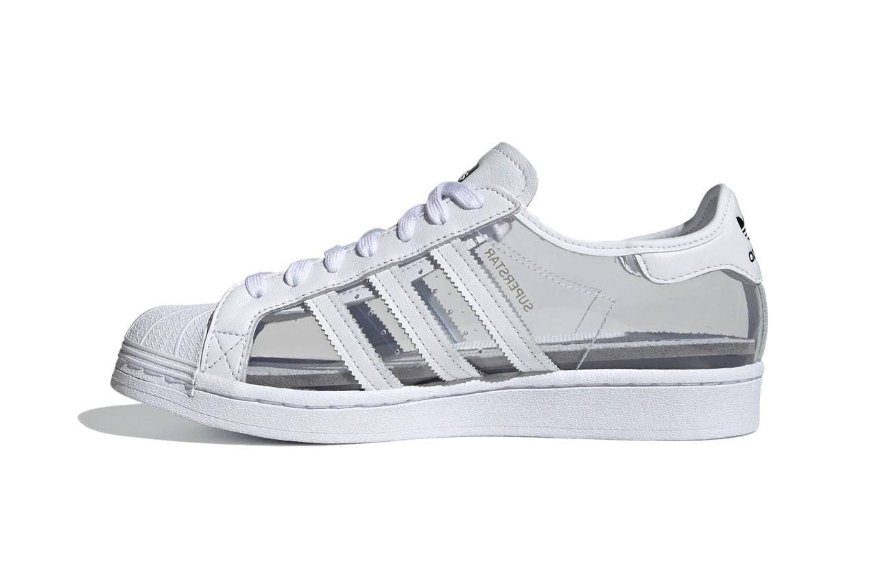 adidas originals superstar see through transparent white sneakers medial sides three stripes