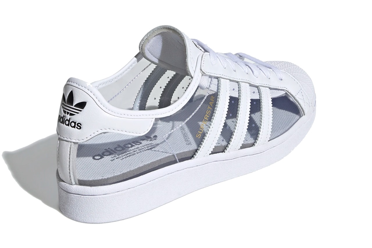 adidas originals superstar see through transparent white sneakers back heel trefoil logo