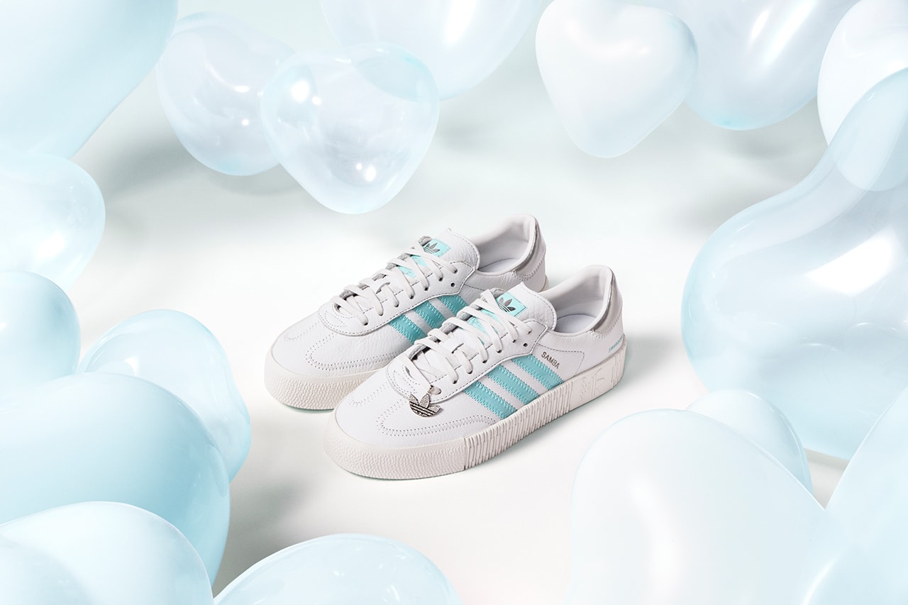 adidas valentines day apparel footwear collection swarovski sambarose white clear aqua crystal