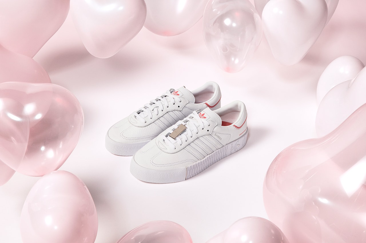 adidas valentines day apparel footwear collection swarovski sambarose cloud white pink balloons