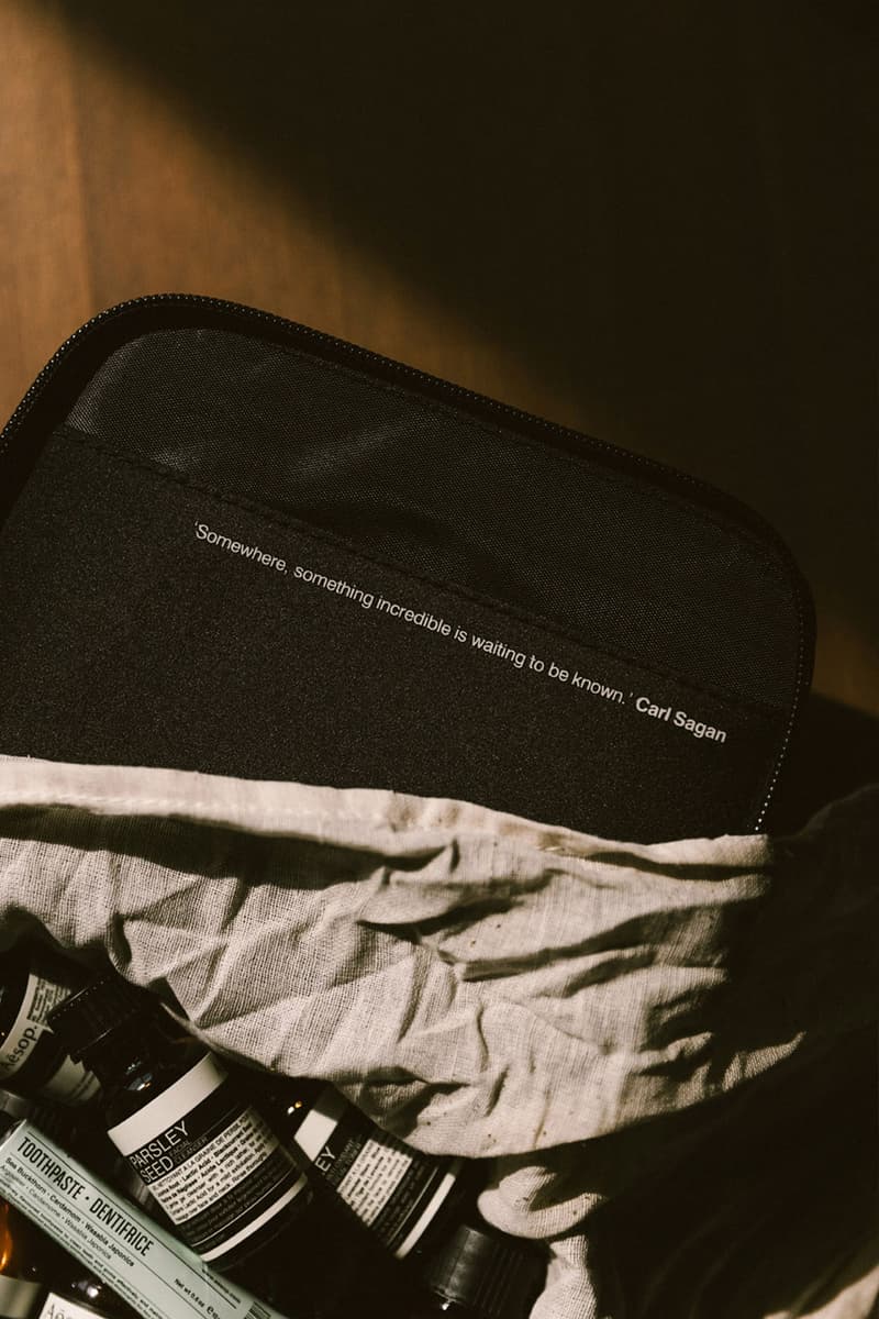 aesop travel kit set packaging bag quote