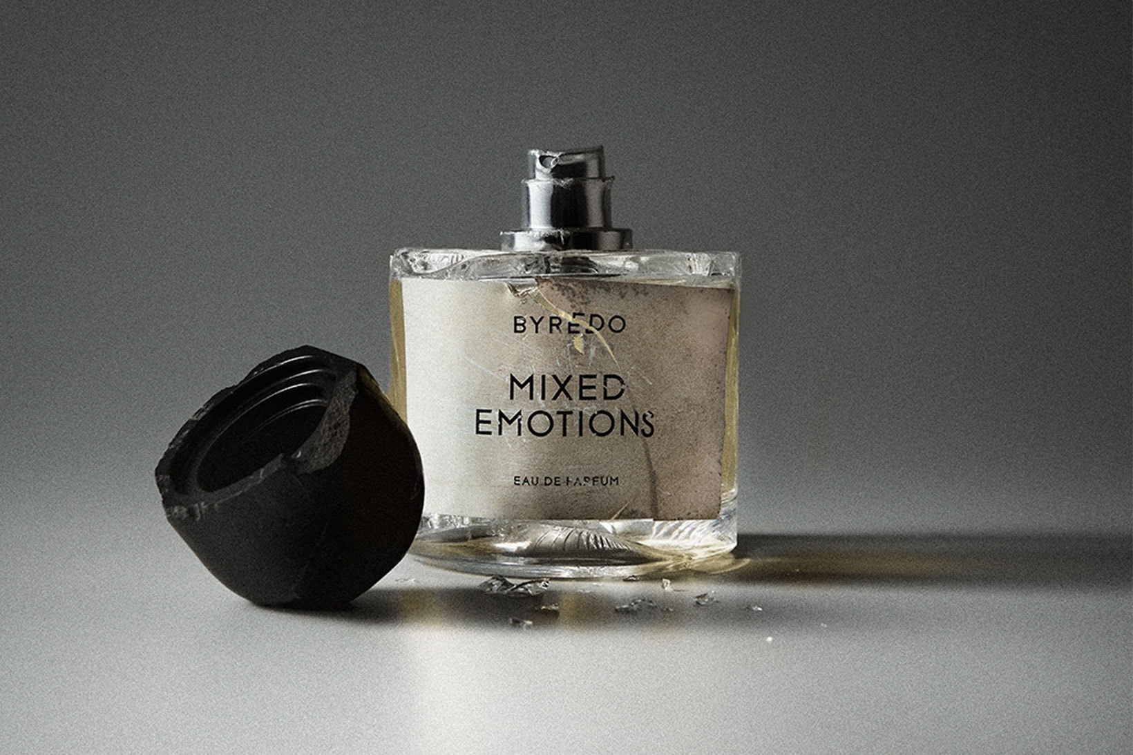 byredo mixed emotions perfume fragrance scent bottle broken lid open