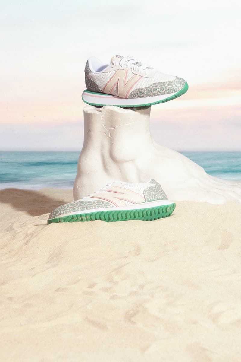 casablanca new balance sneakers collaboration nb 237 foot sculpture sand beach