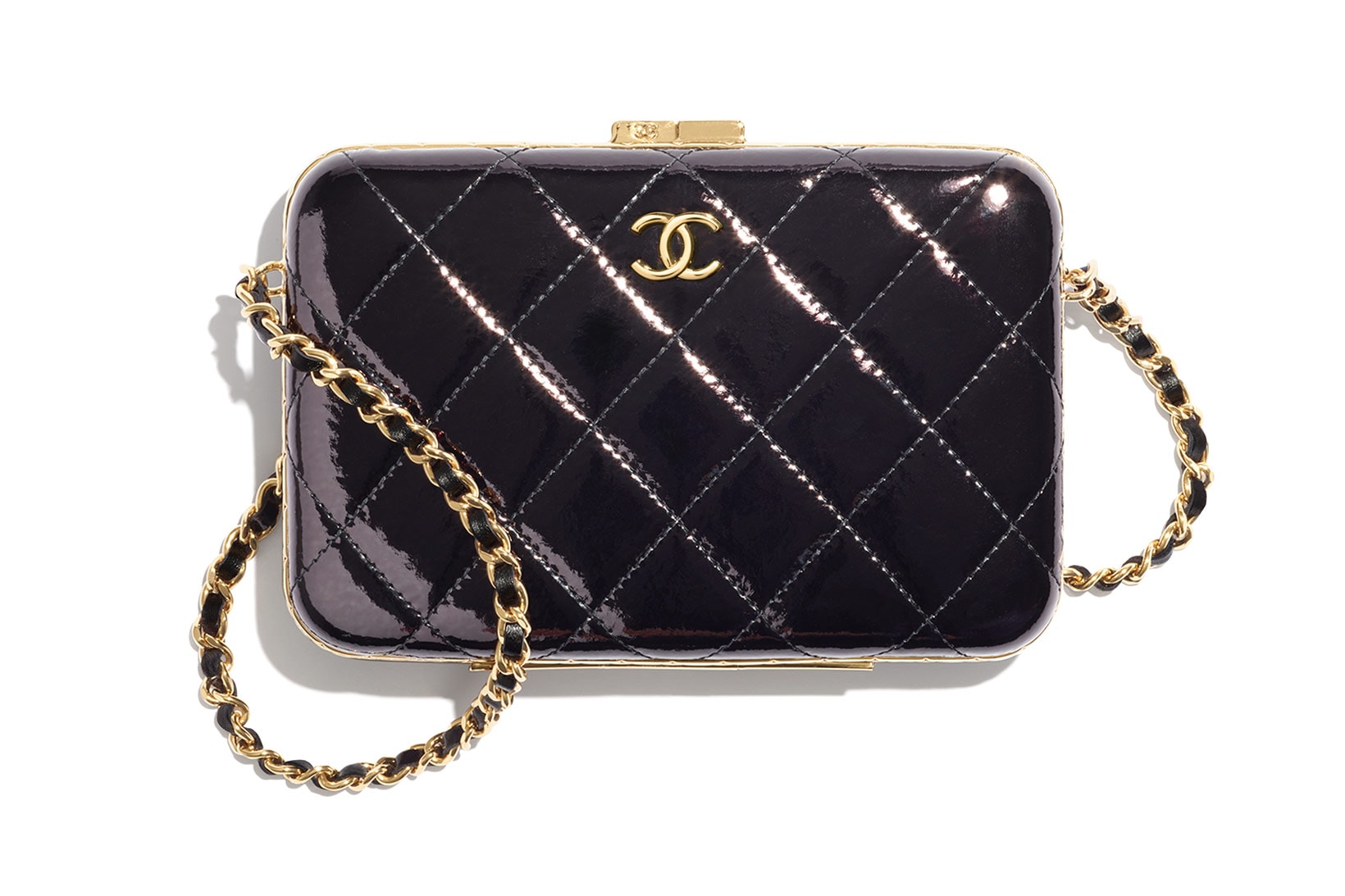 chanel metiers dart accessories collection front small handbag clutch black gold