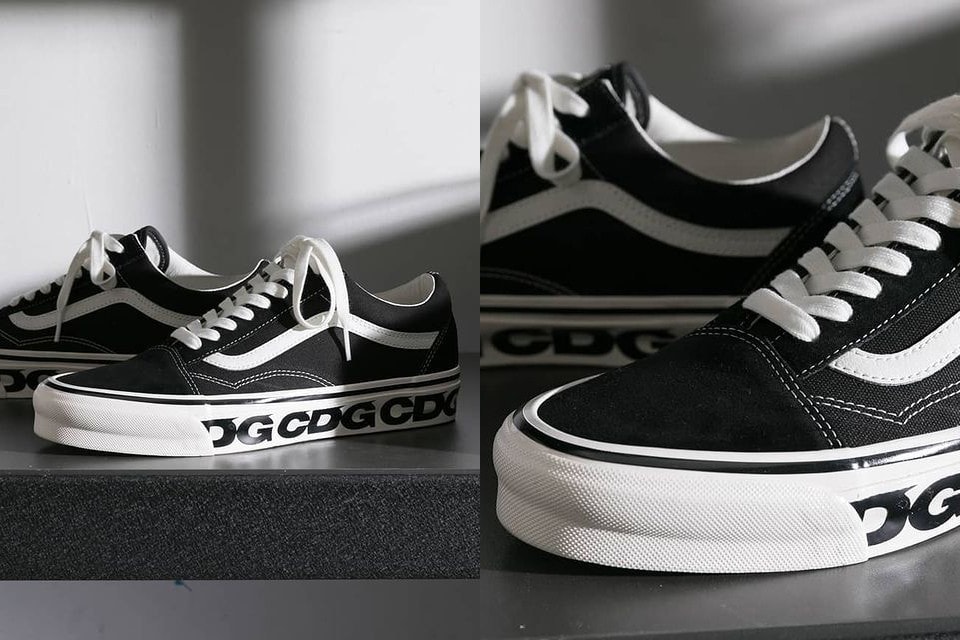 comme des garcons cdg vans old skool sneaker collaboration black white logo details laces