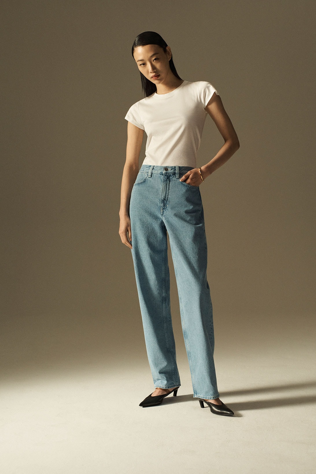 cos spring summer 2021 ss21 sustainable denim collection jeans sora choi white t-shirt