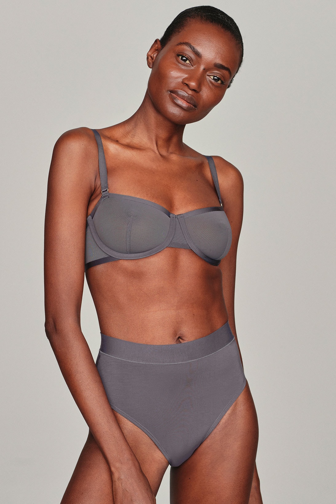 cuup lingerie underwear alma thomas art-inspired capsule gray slate wired bra briefs mid rise