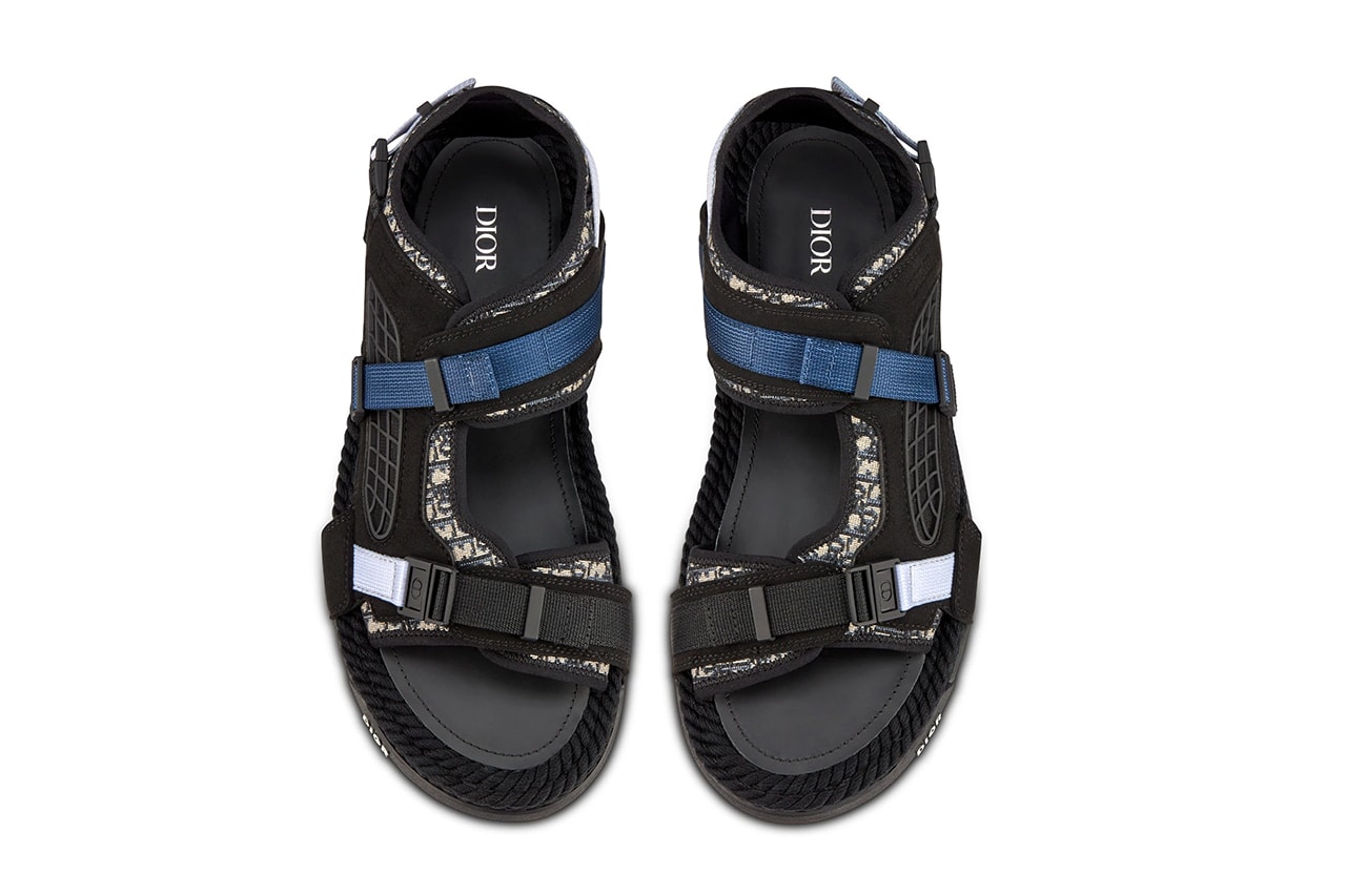 dior atlas sandals beige black oblique print pattern top view details straps footbed