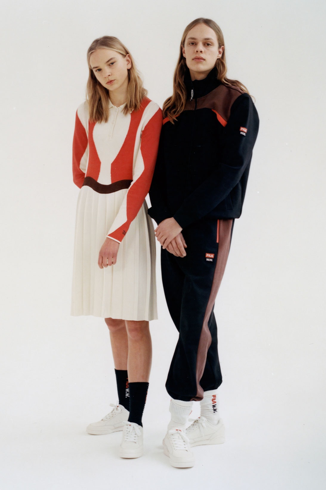 fila wood wood collaboration 70s tennis collection tracksuits dresses orange white black