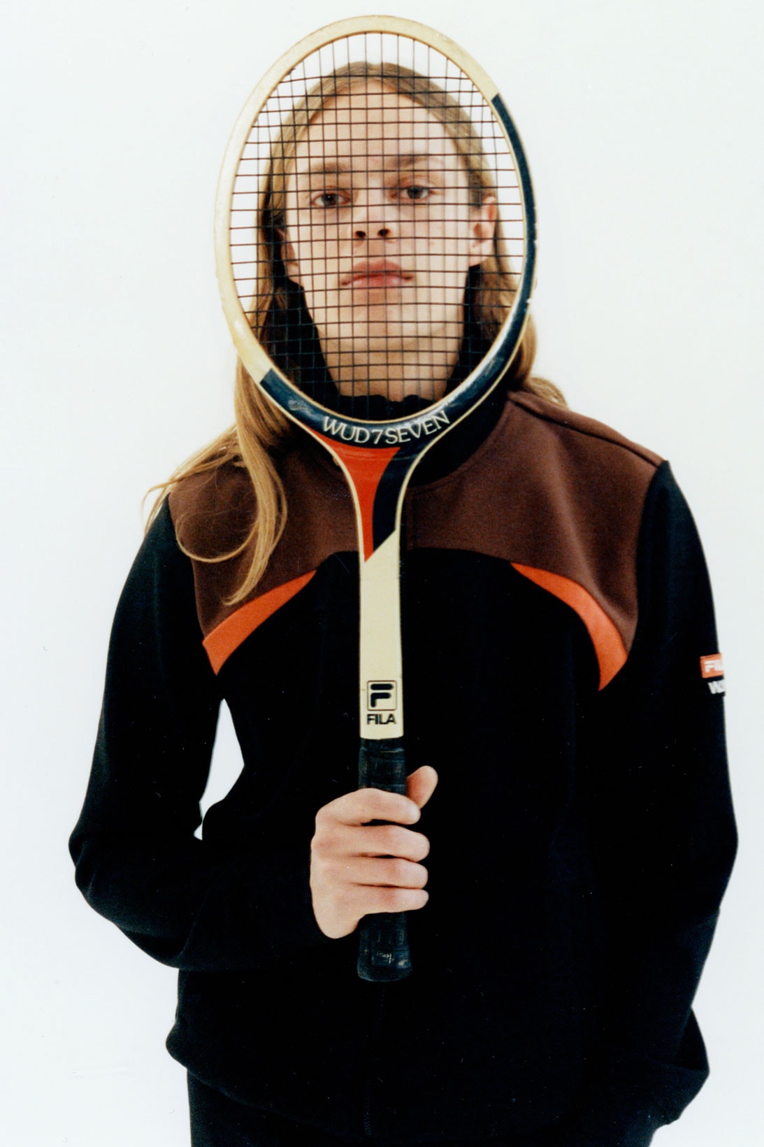 fila wood wood collaboration 70s tennis collection black orange tracksuit racket