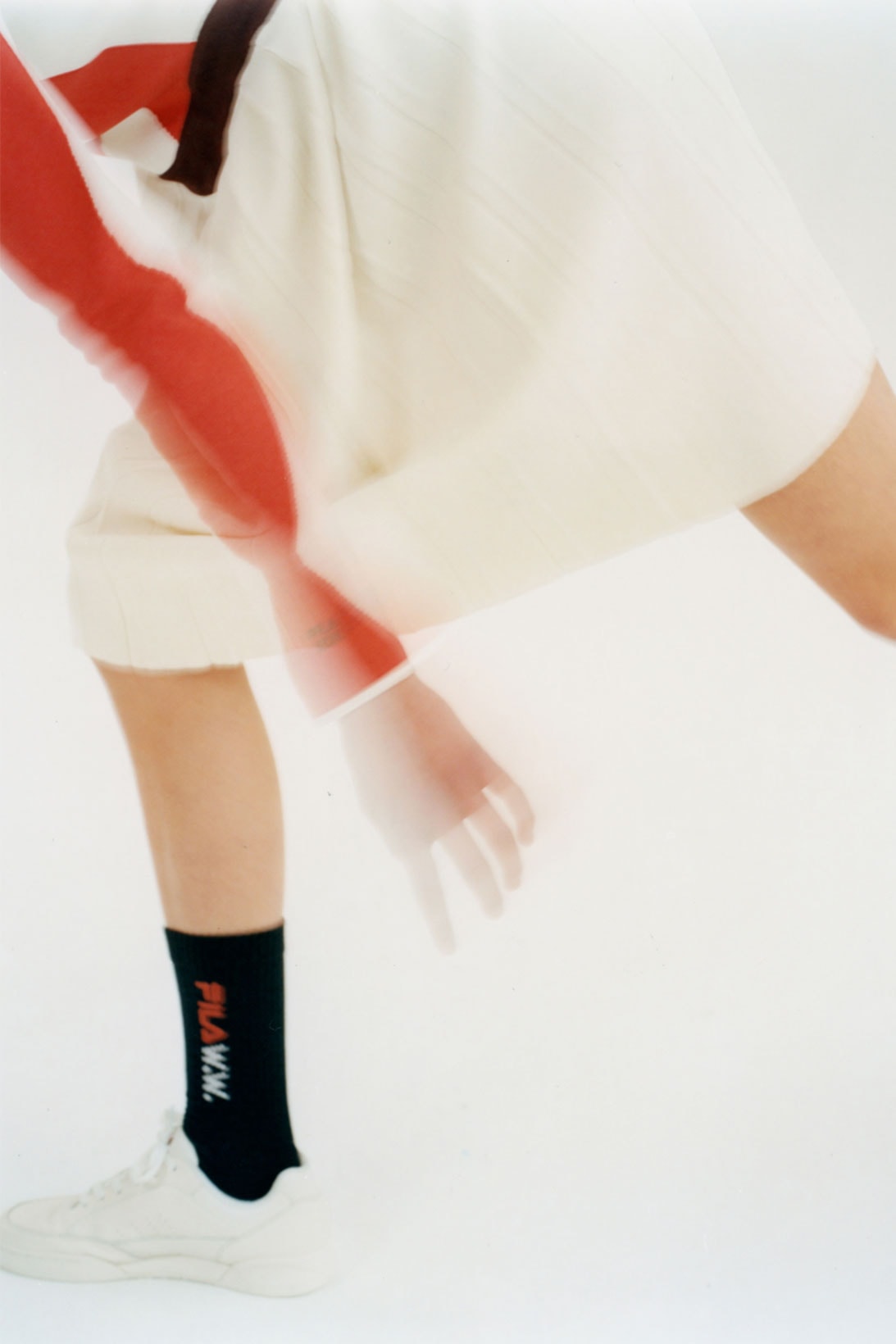 fila wood wood collaboration 70s tennis collection white orange dress socks