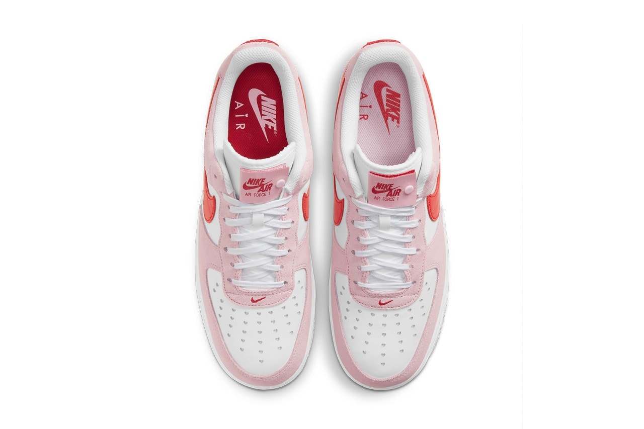 nike air force 1 af1 07 valentine's day pink red heart top view insoles toe box
