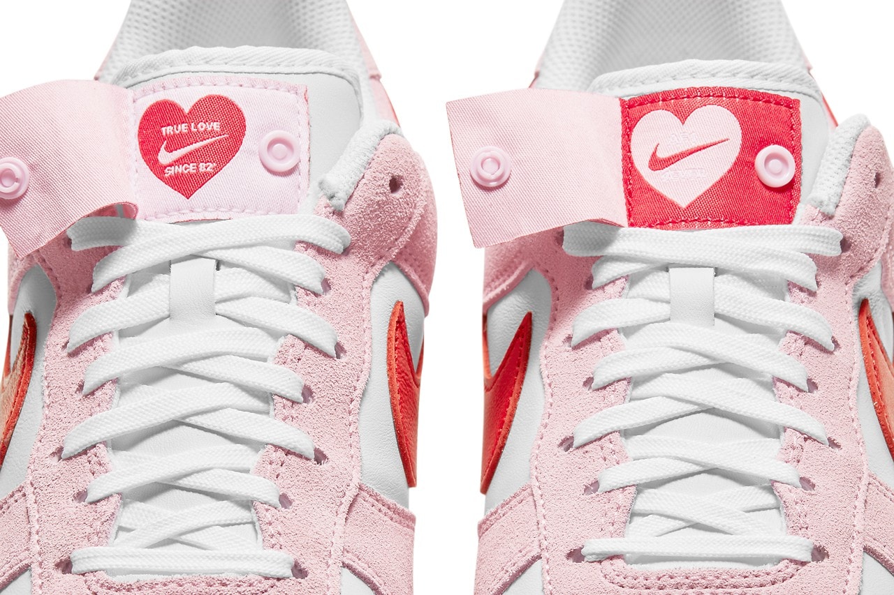 nike air force 1 af1 07 valentine's day pink red heart tongue details