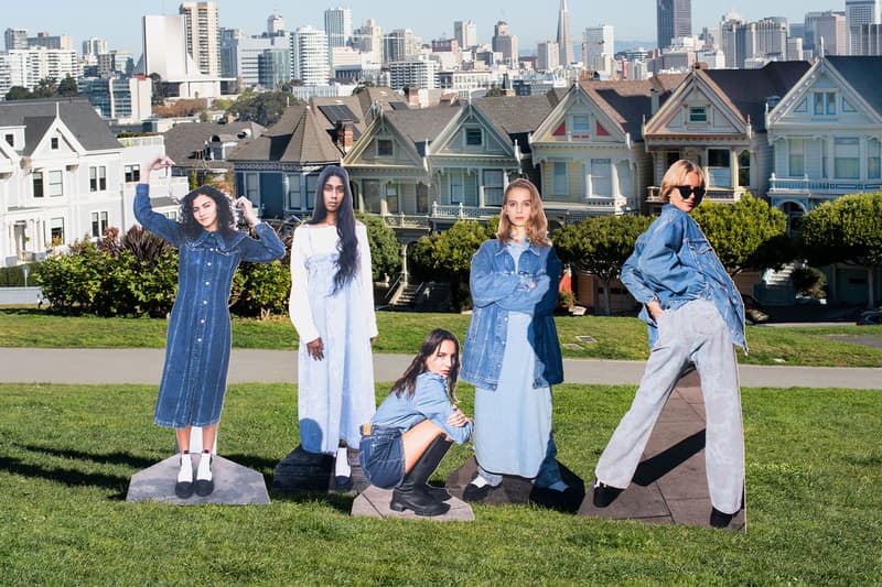 ganni levis denim jeans collaboration ss21 spring summer campaign park grass houses