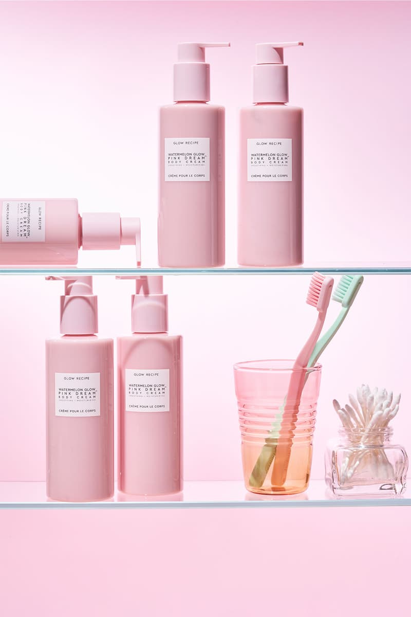 glow recipe Watermelon Glow AHA Pink Dream Body Cream care shelf vanity toothbrush cup