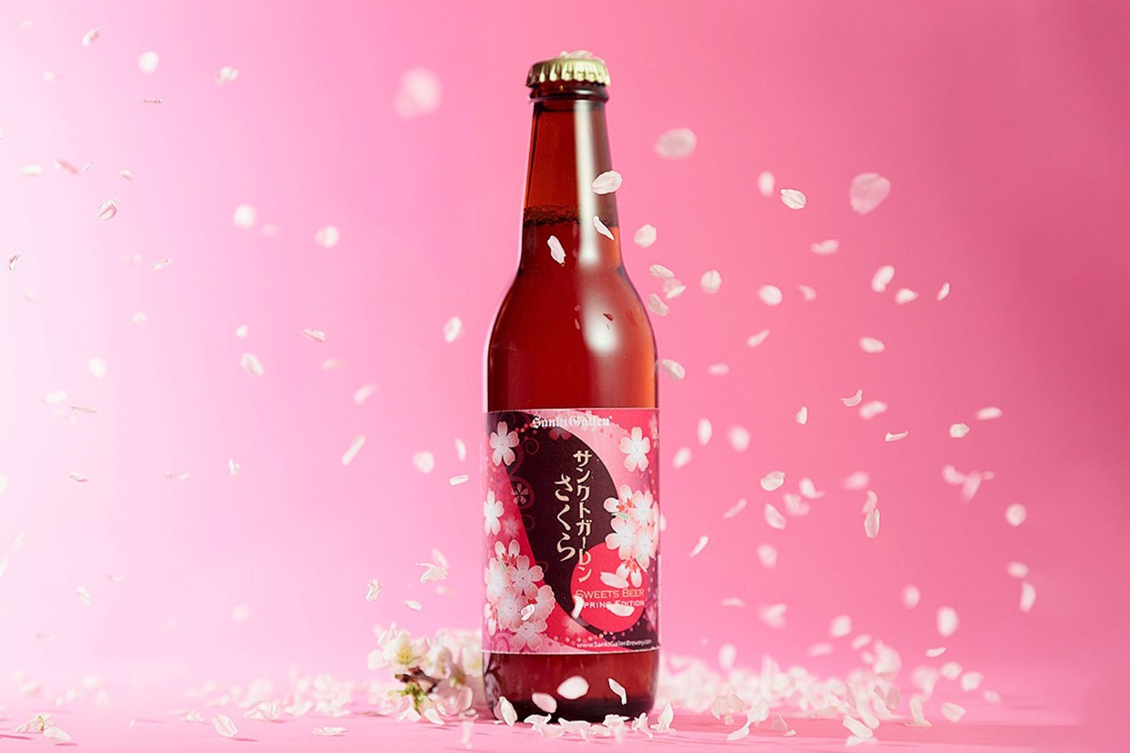 cherry blossom beer alcohol drink japan sankt gallen pink flower petals