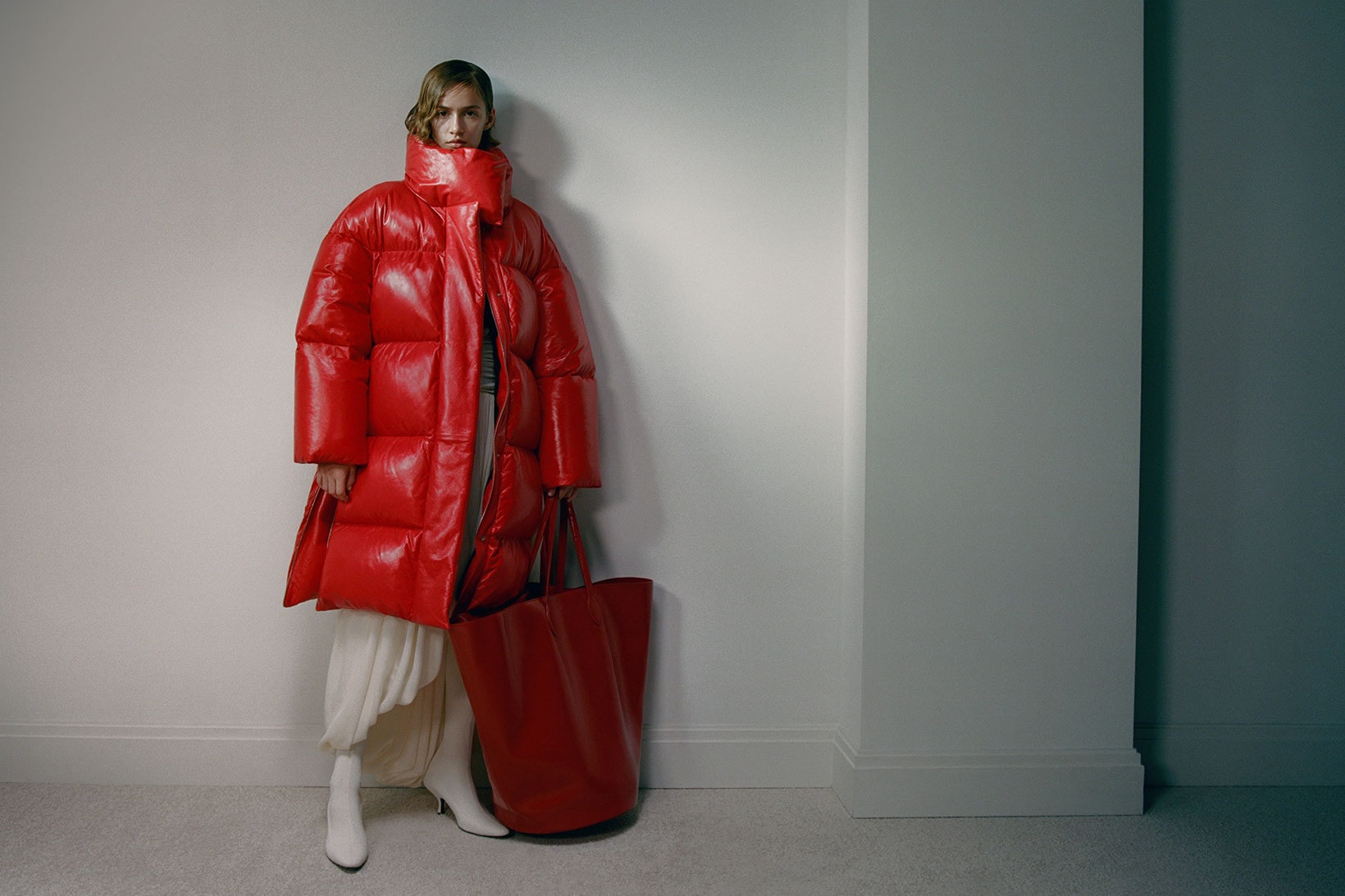 khaite fall winter 2021 fw21 collection lookbook red puffer coat dress boots bag