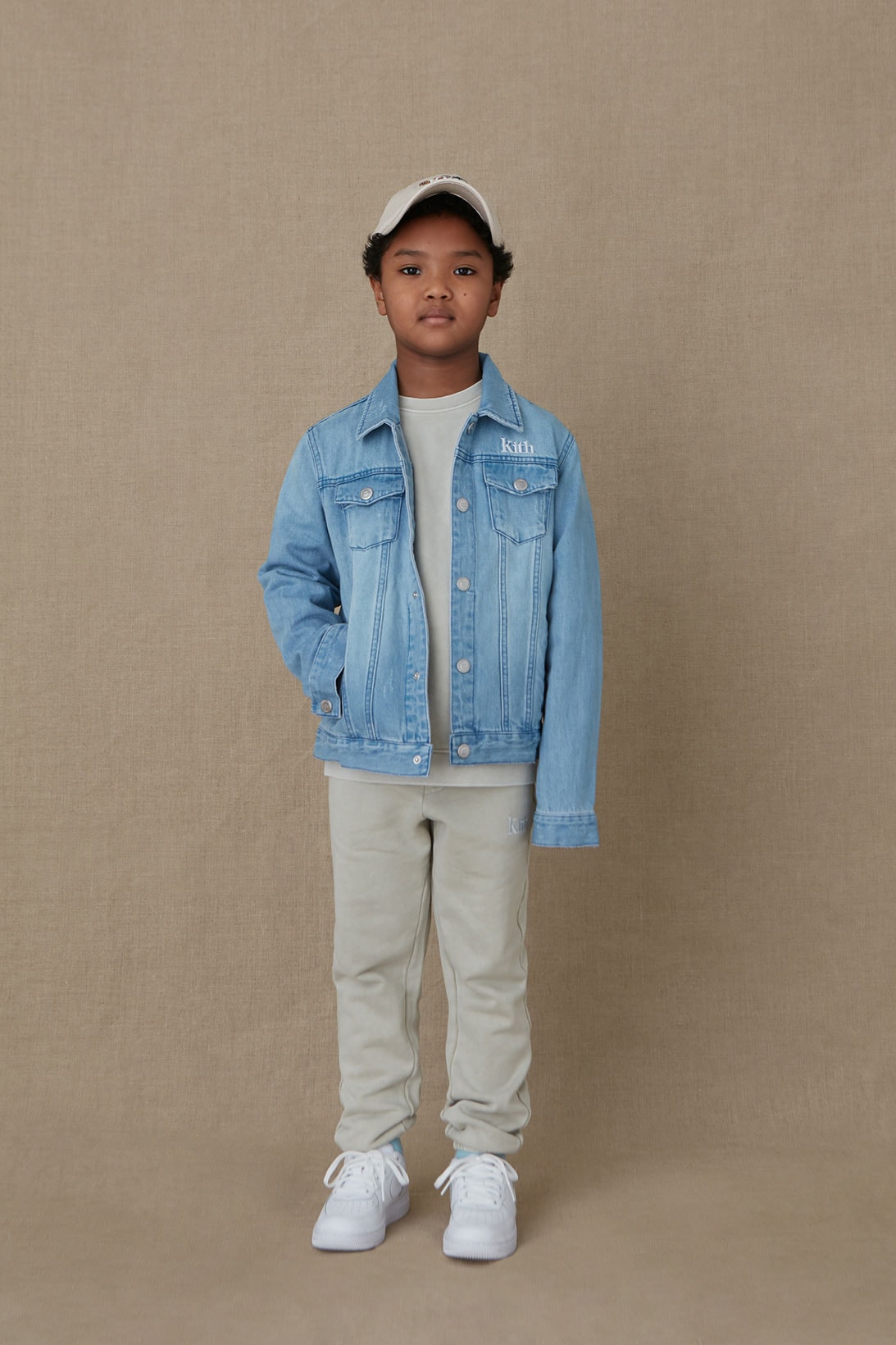 kith kids spring 2021 collection lookbook boy denim jacket beige pants
