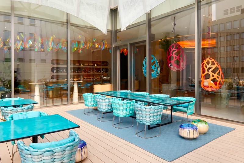 louis vuitton lv first restaurant le cafe v sugalabo osaka japan interior outdoor terrace rooftop bar cocktails