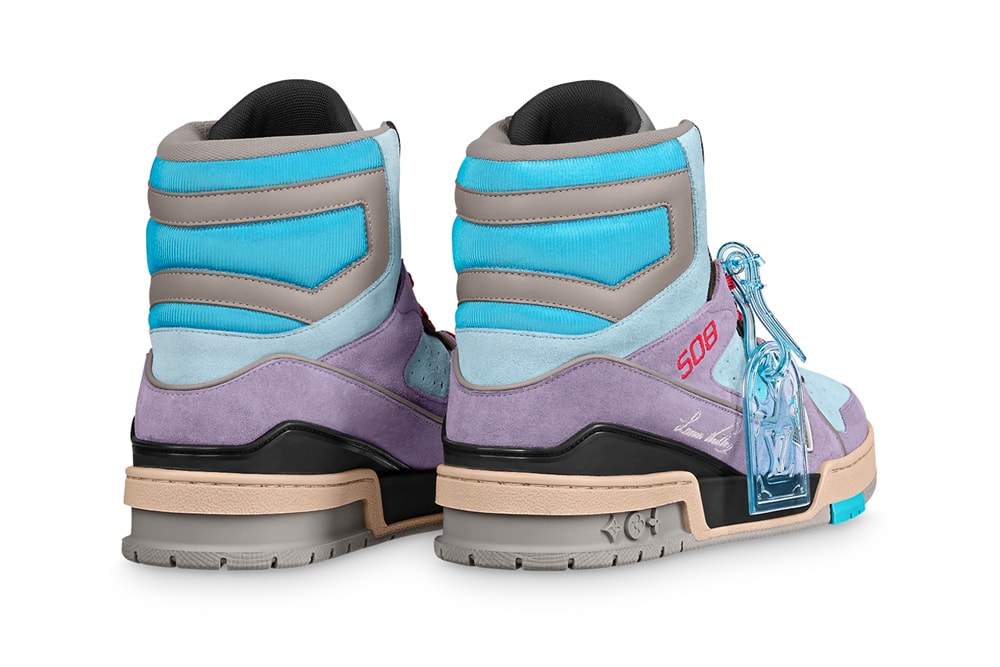 louis vuitton lv trainer sneaker boot virgil abloh monogram purple blue gray suede back heel