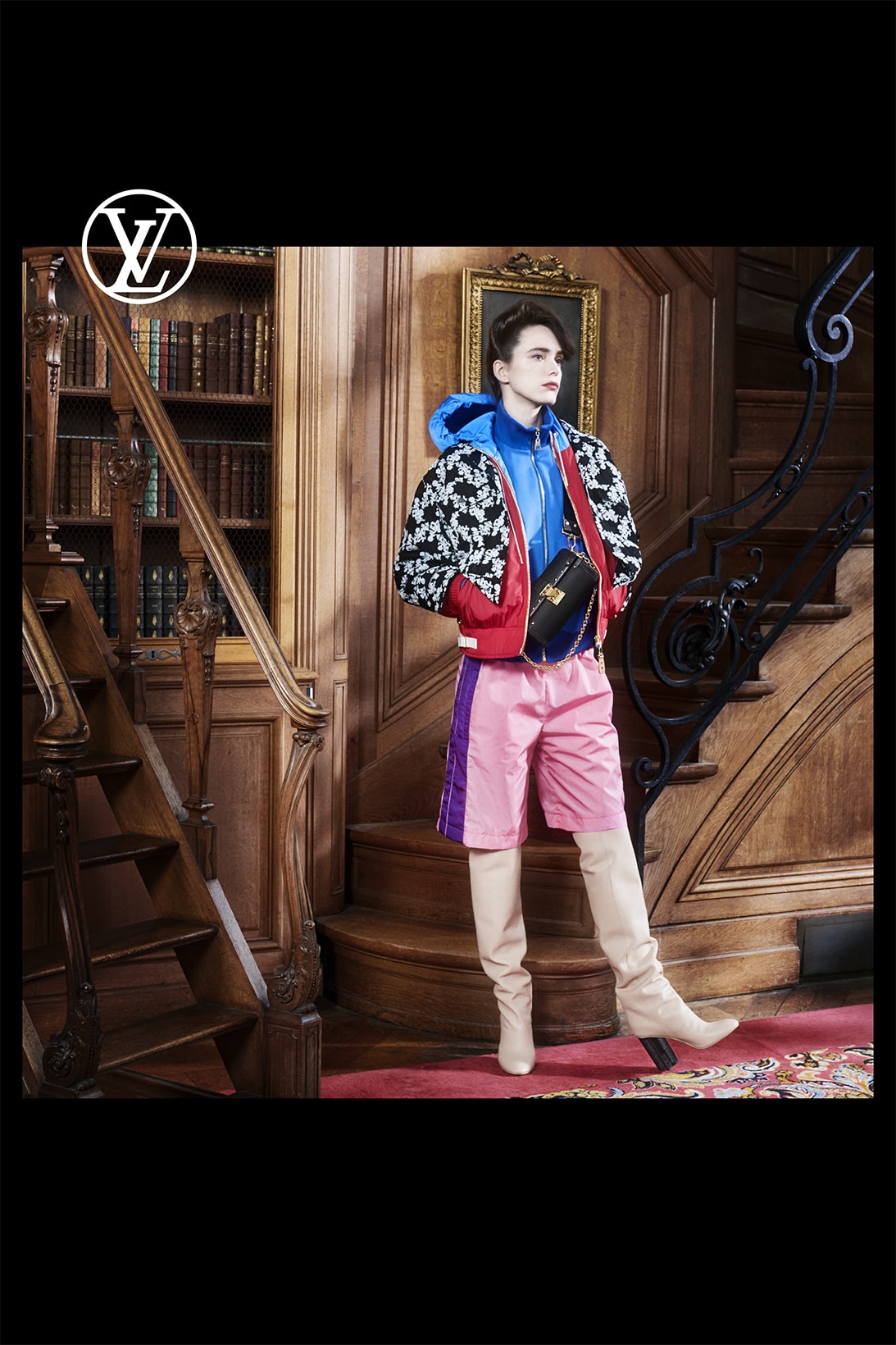 louis vuitton pre fall womens collection nicolas ghesquiere white red blue outerwear jacket pink shorts beige boots library