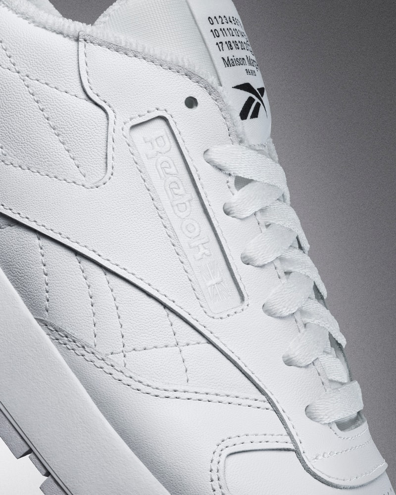 maison margiela reebok classic leather tabi toe sneakers collaboration details lateral side logo