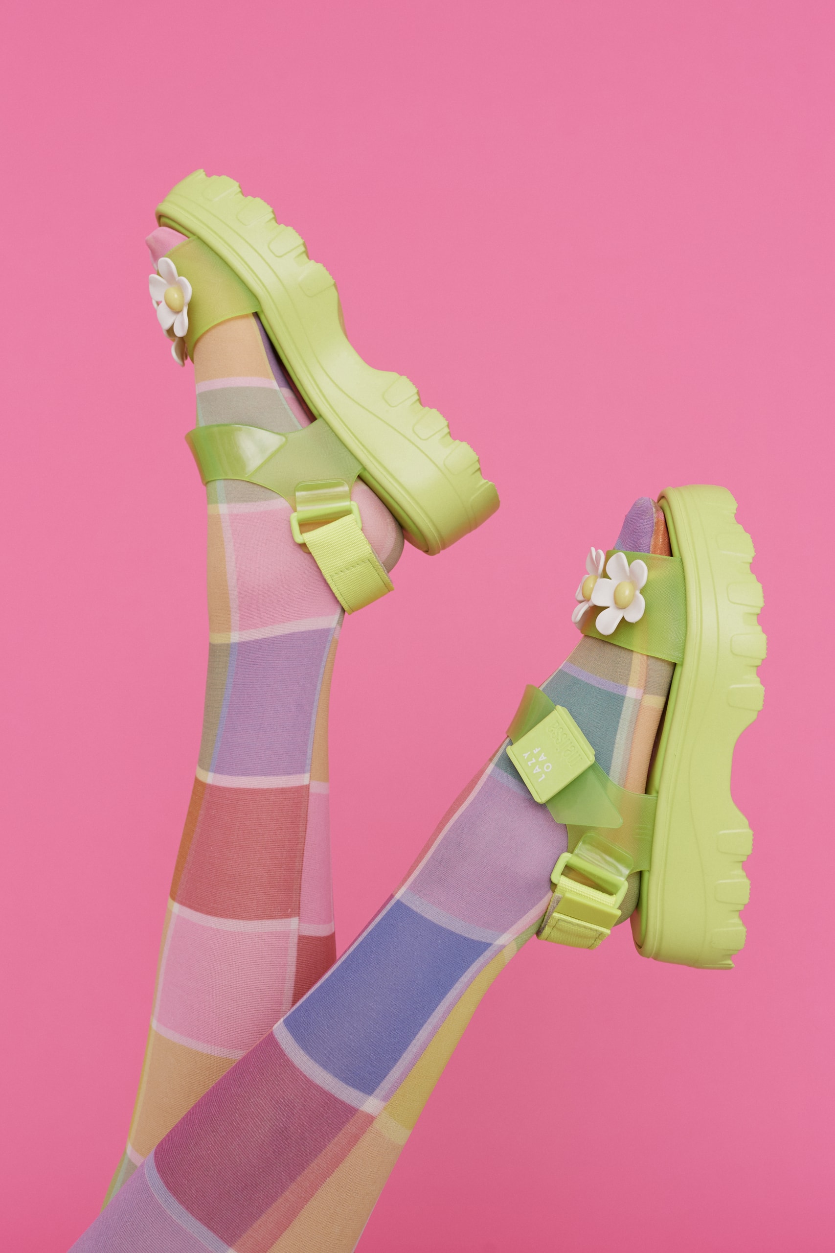 melissa lazy oaf jelly platform sandals collaboration tights socks daisy