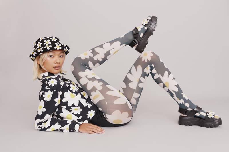 melissa lazy oaf jelly platform sandals collaboration daisy sweater bucket hat tights