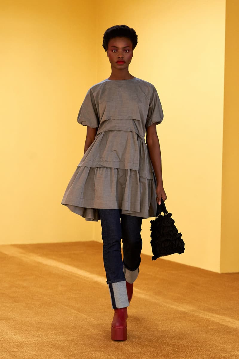 molly goddard fall winter 2021 fw21 collection london fashion week lfw dress jeans layering