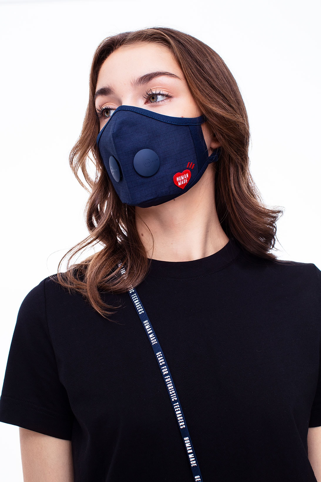 nigo human made airinum urban face mask 2.0 navy blue filter red heart logo