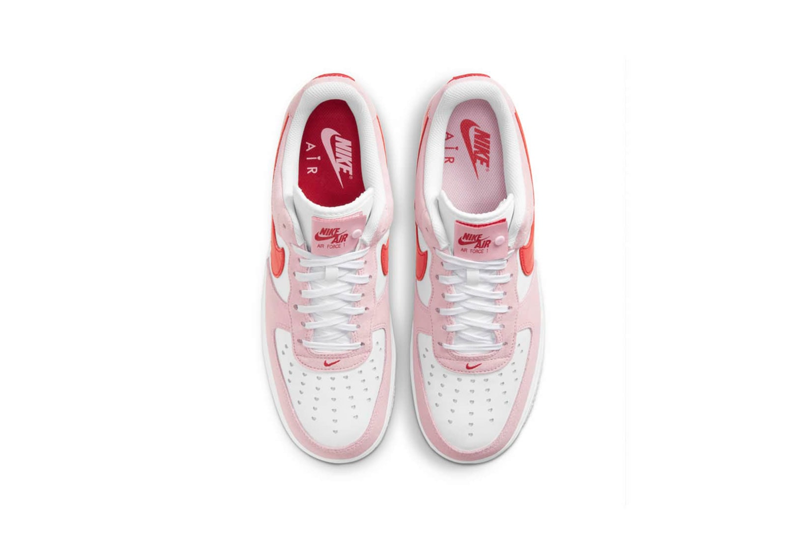 nike air force 1 af1 07 valentines day sneakers pink red white shoes footwear kicks sneakerhead insole laces aerial birds eye view