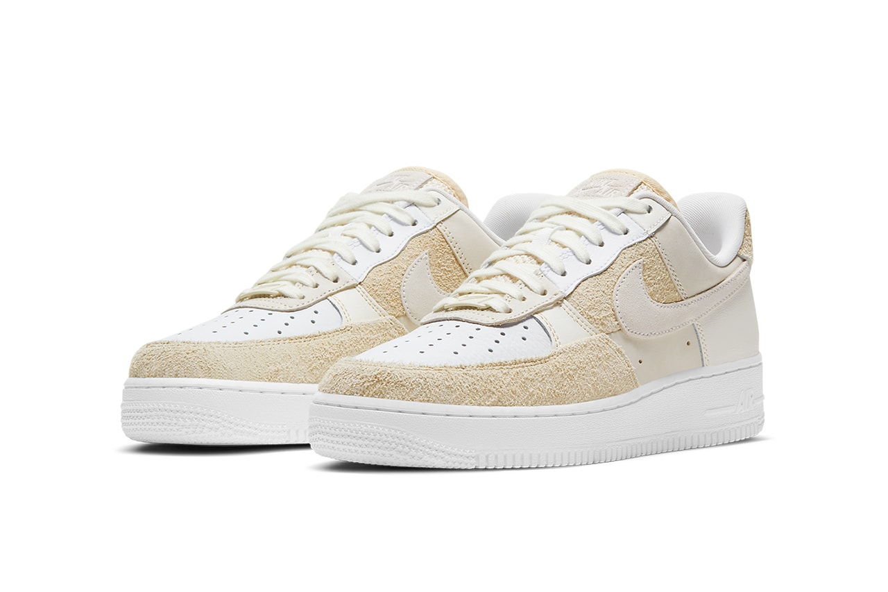 nike air force 1 af1 low beach white suede sand beige front side view details toe box