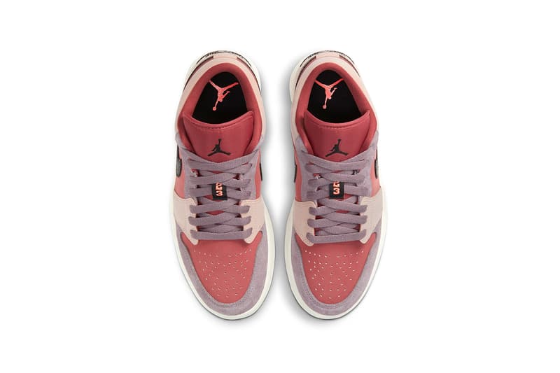 nike air jordan 1 low womens sneakers canyon rust purple smoke pink beige black colorway footwear kicks shoes sneakerhead aerial birds eye view insole laces