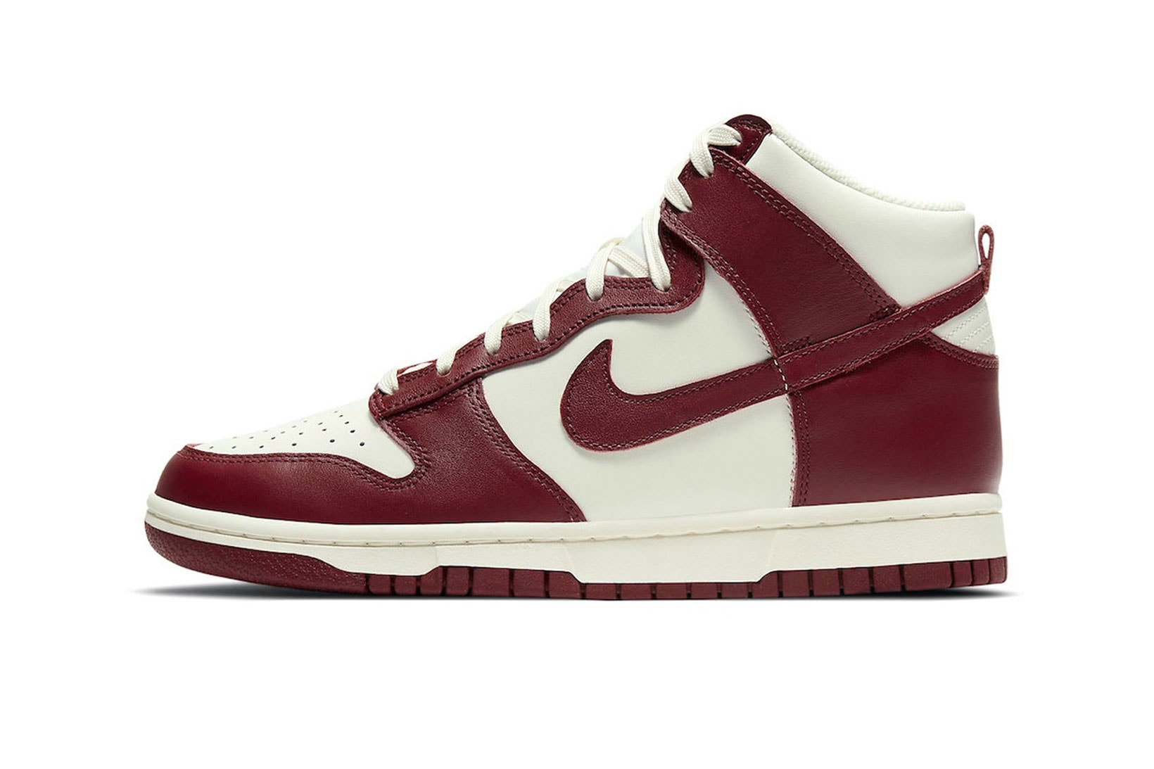 nike dunk high team red white sneakers lateral swoosh details