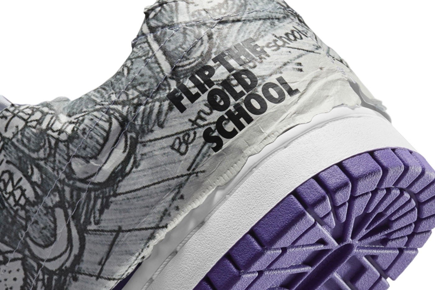 nike dunk low flip the old school purple white details wrapping tissue paper rear heel