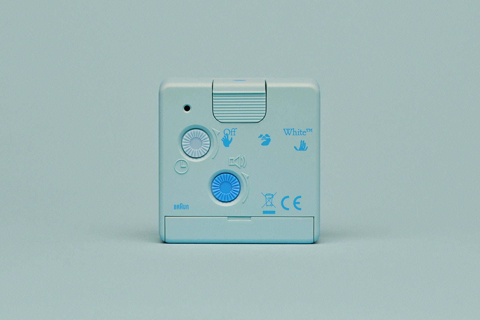 off-white braun alarm clocks collaboration home decor accessories blue back control buttons