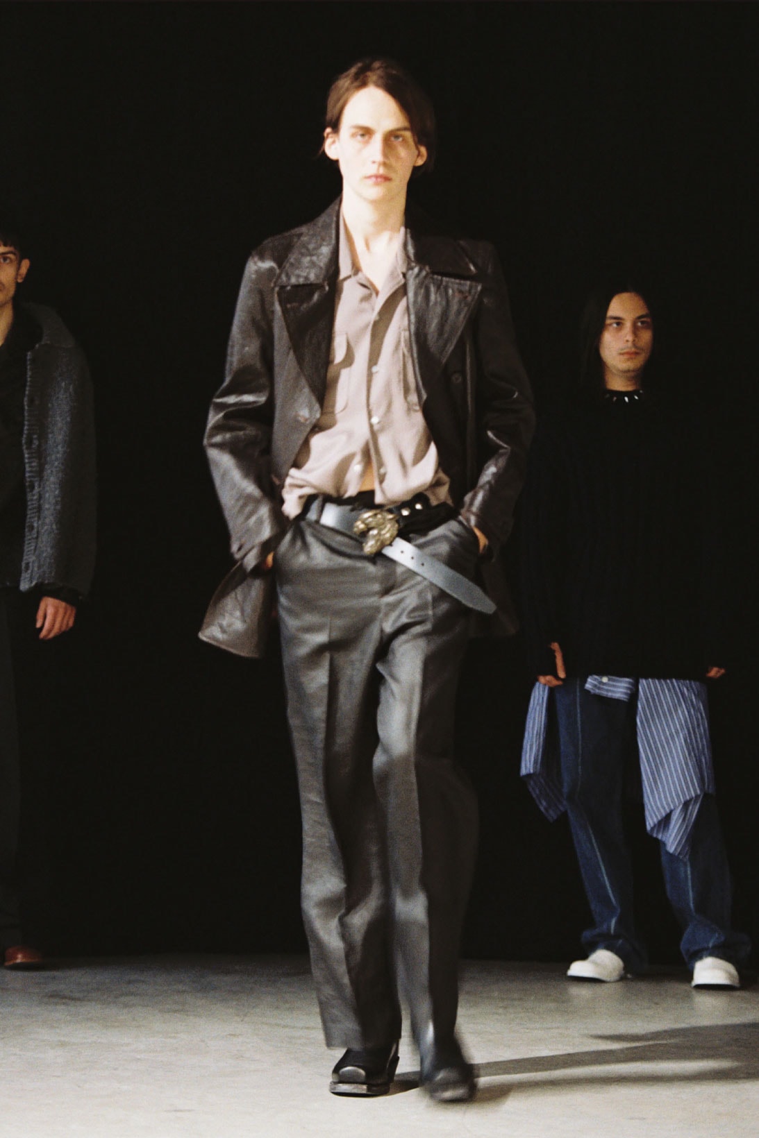 our legacy fw21 fall winter 2021 collection runway leather jacket belt pants