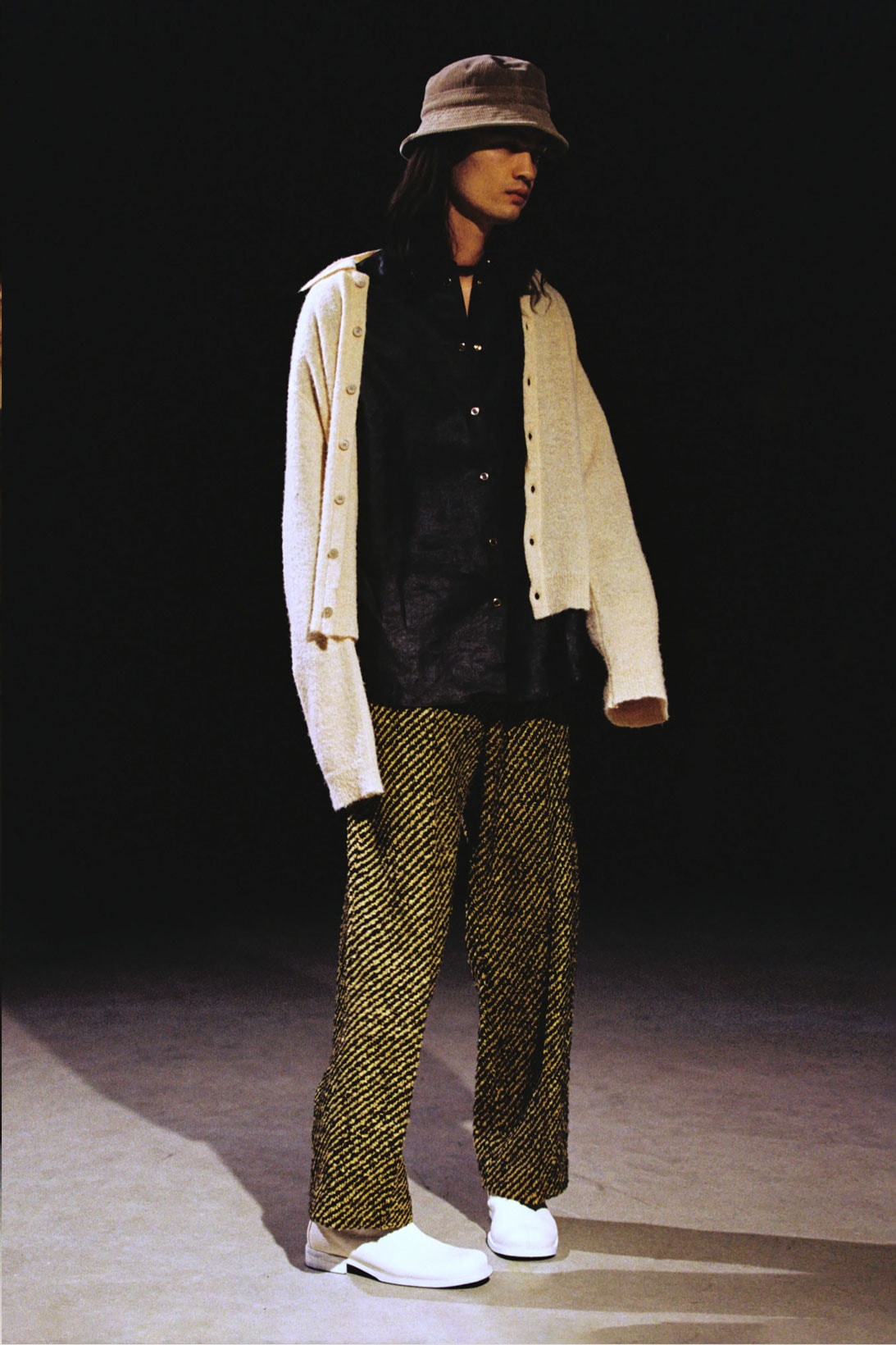 our legacy fw21 fall winter 2021 collection runway knit cardigan striped pants