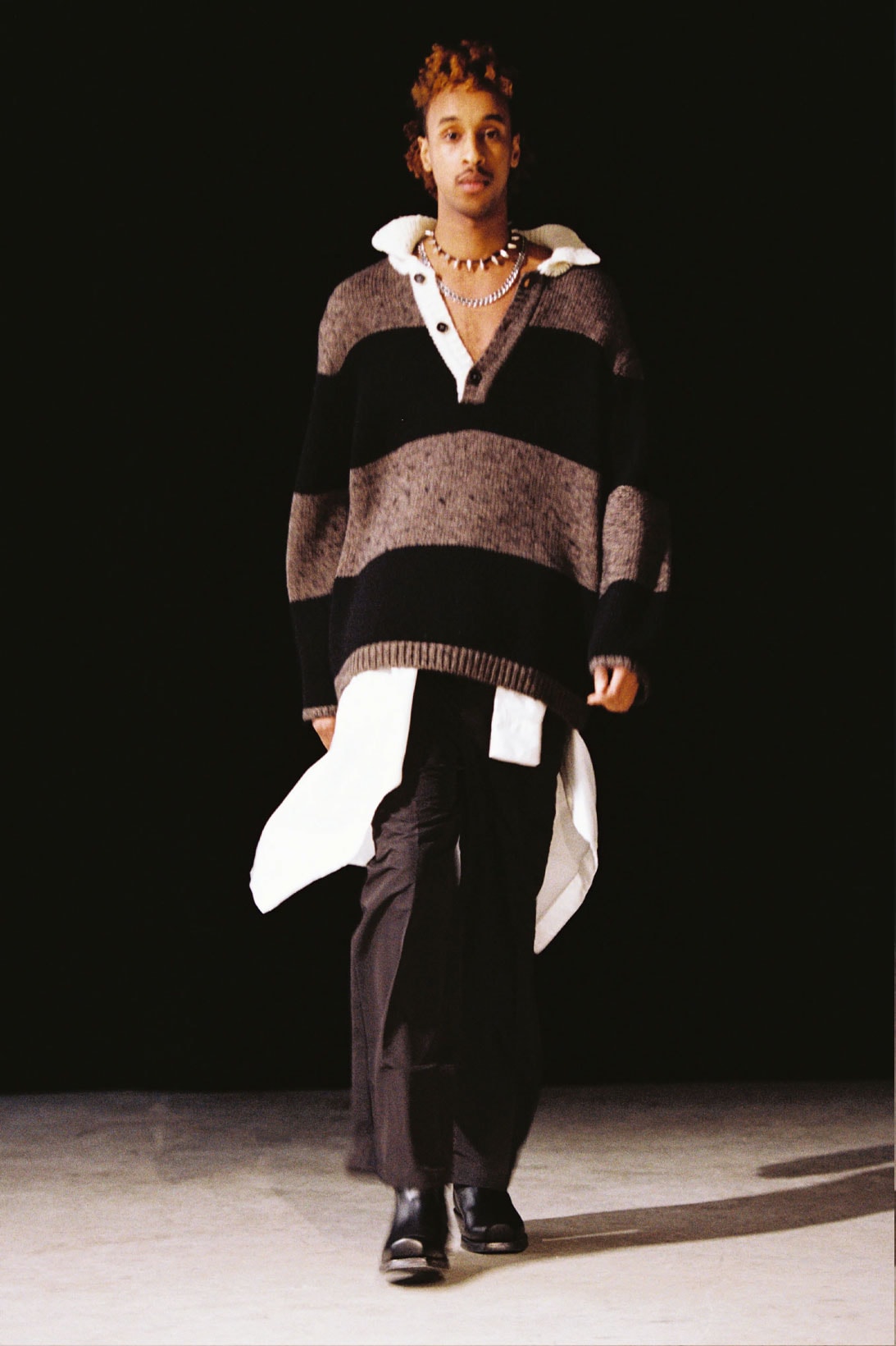 our legacy fw21 fall winter 2021 collection runway stripe knitwear sweater collars