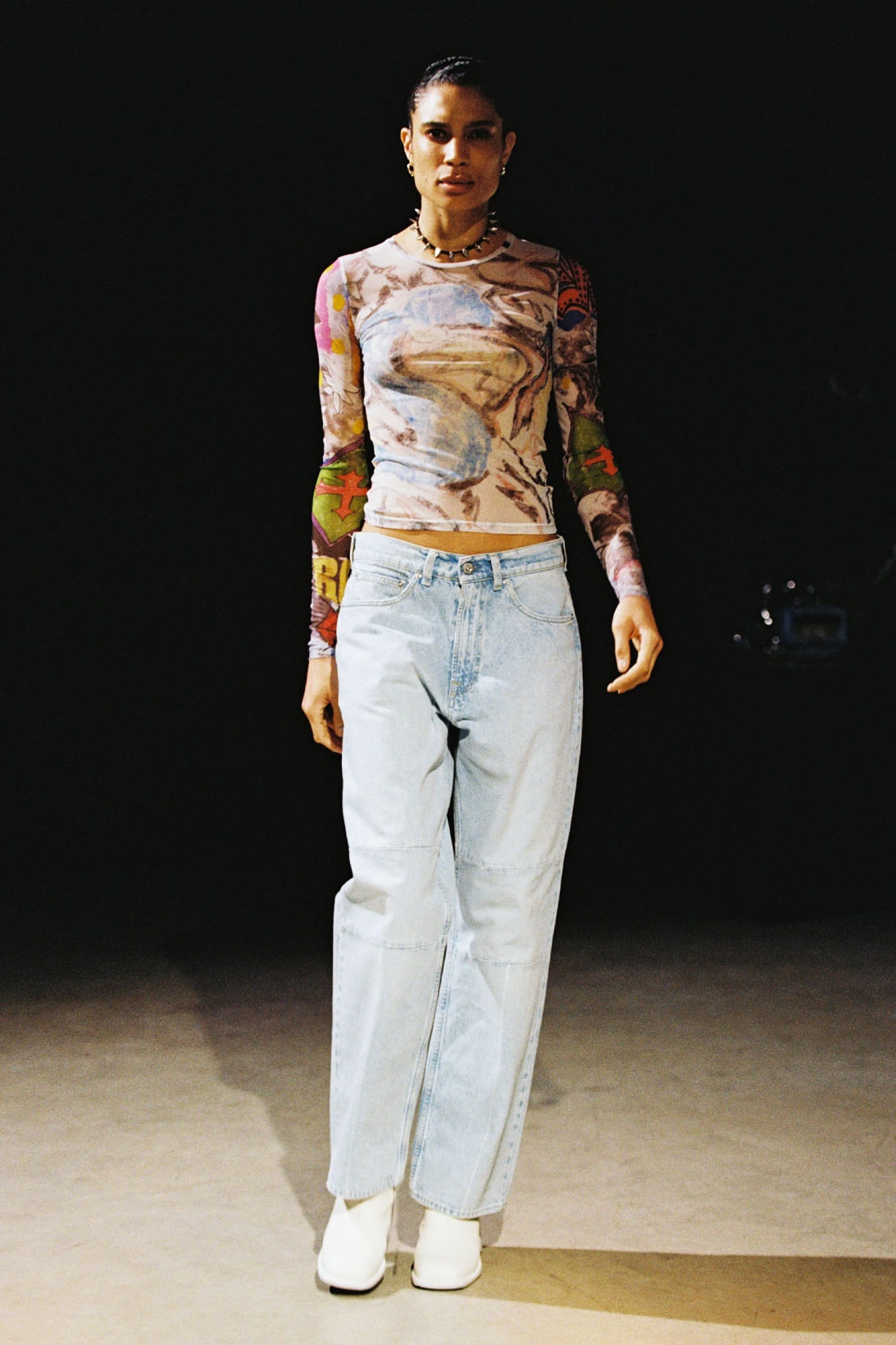 our legacy fw21 fall winter 2021 collection runway sheer print pattern top jeans