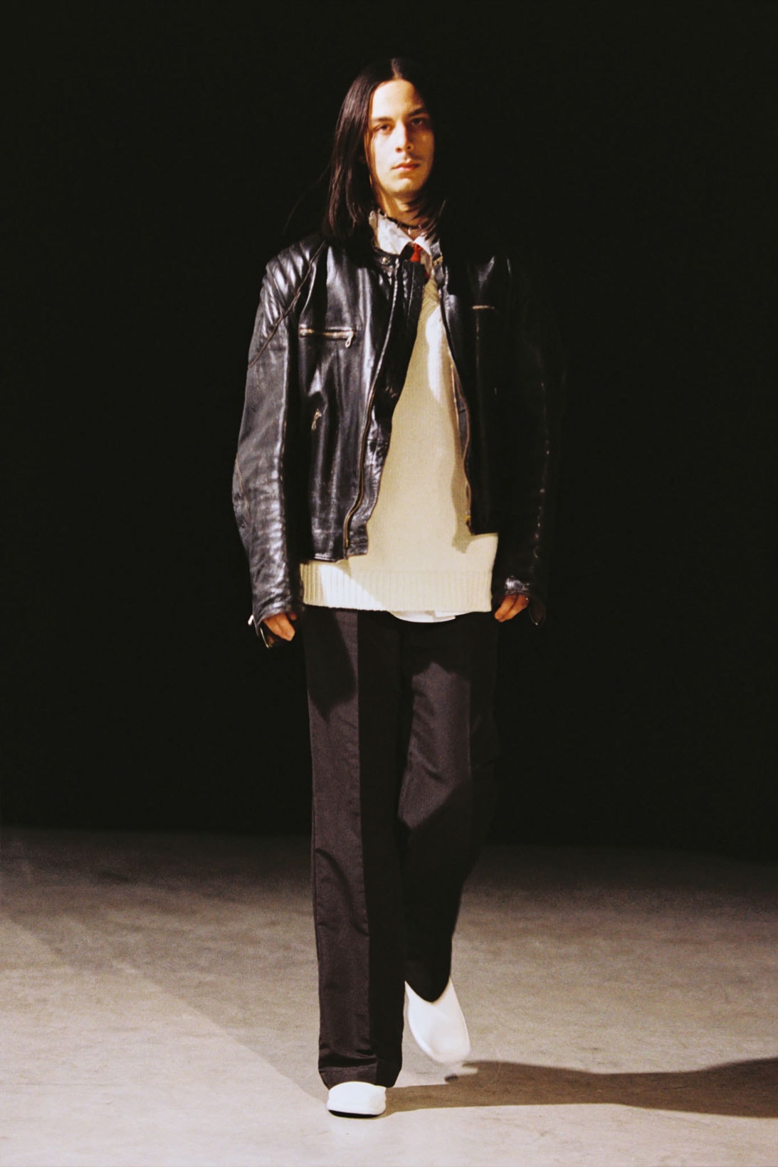 our legacy fw21 fall winter 2021 collection runway leather moto jacket trousers