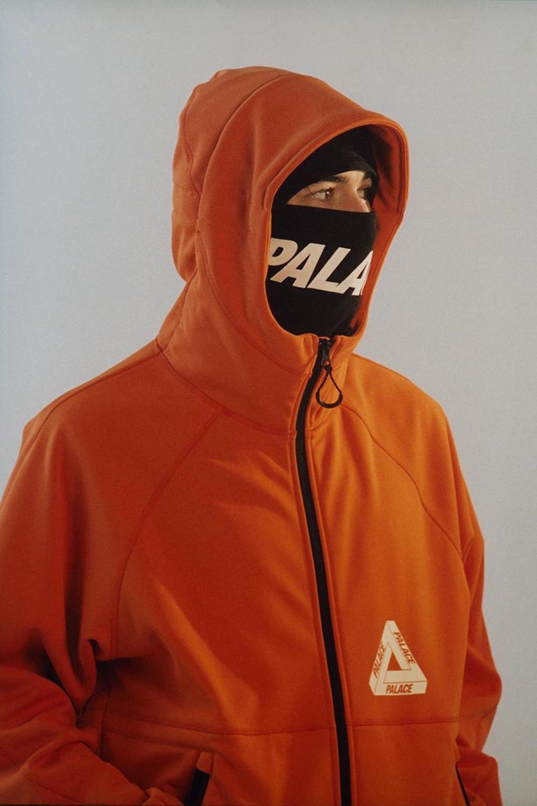 palace skateboards spring summer collection lookbook gore tex orange jacket outerwear face mask