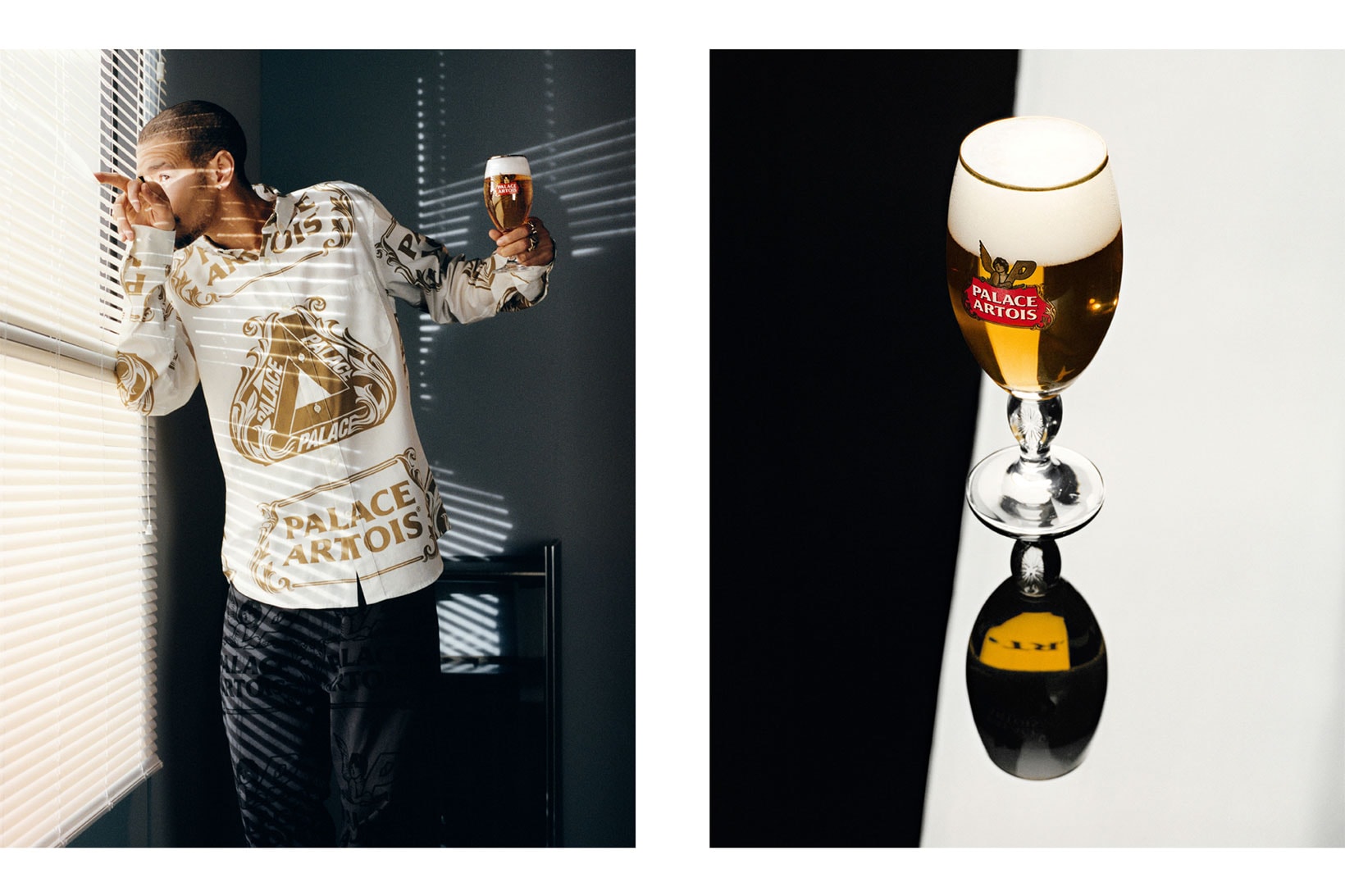 palace skateboards stella artois beer collaboration collection print shirt glass cup
