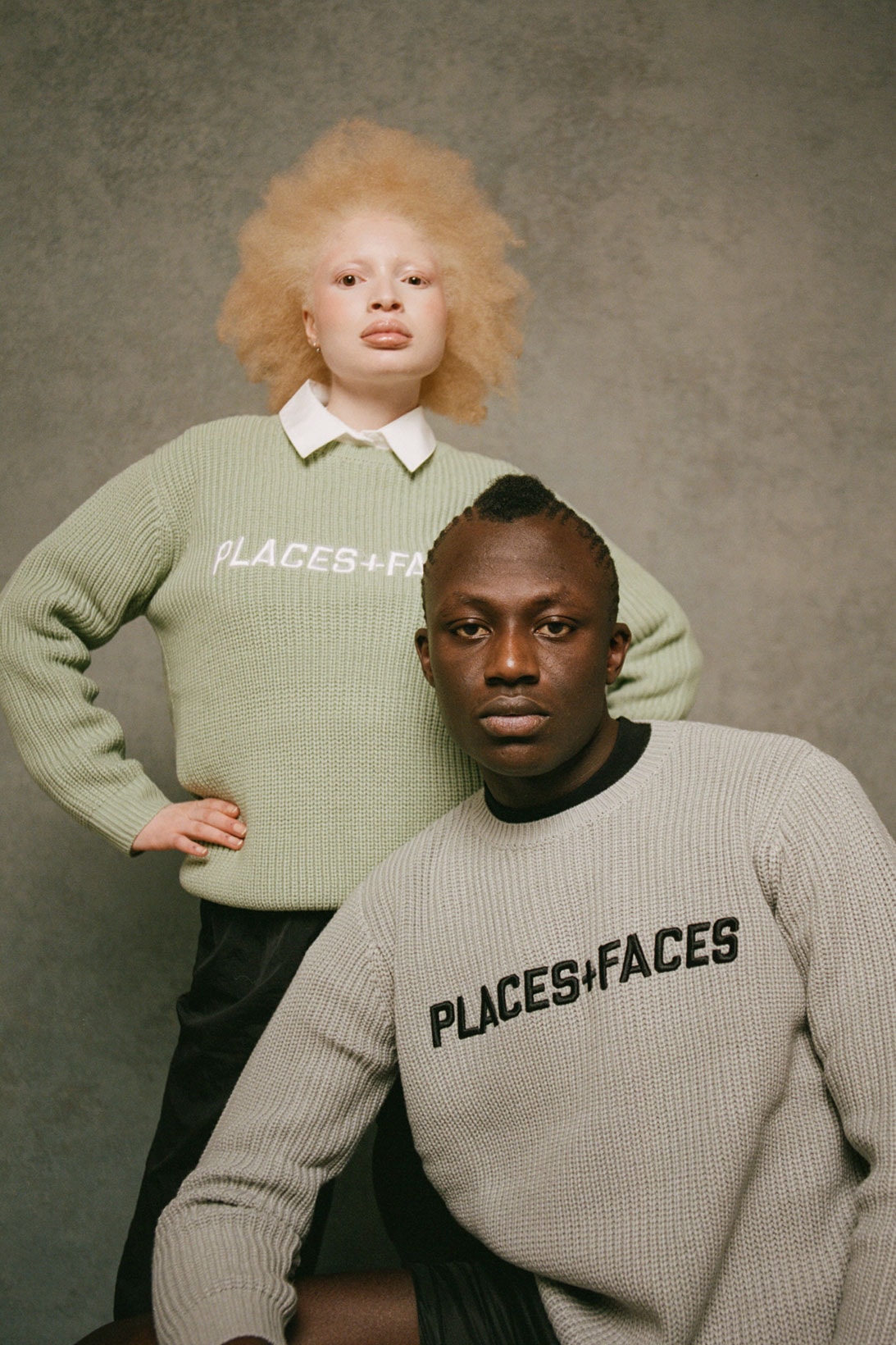 places plus faces 2021 first drop knitwear sweater logo mint shirt collar gray