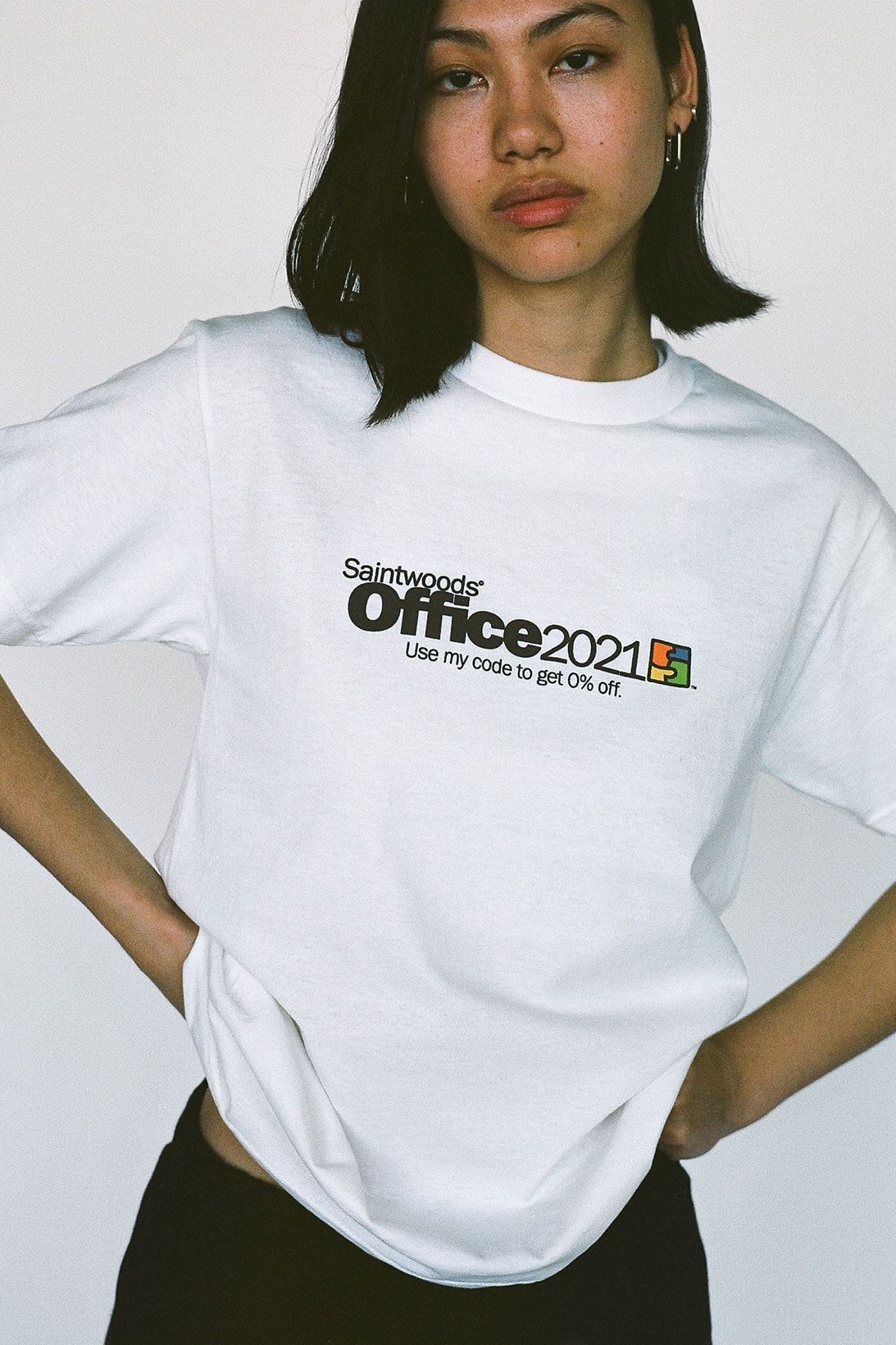 saintwoods sw 011 collection white t-shirt microsoft office 2001 logo