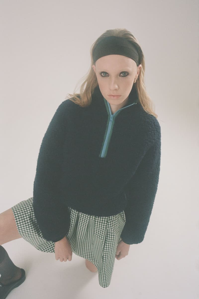 sandy liang fall winter 2021 fw21 collection fleece jacket skirt headband