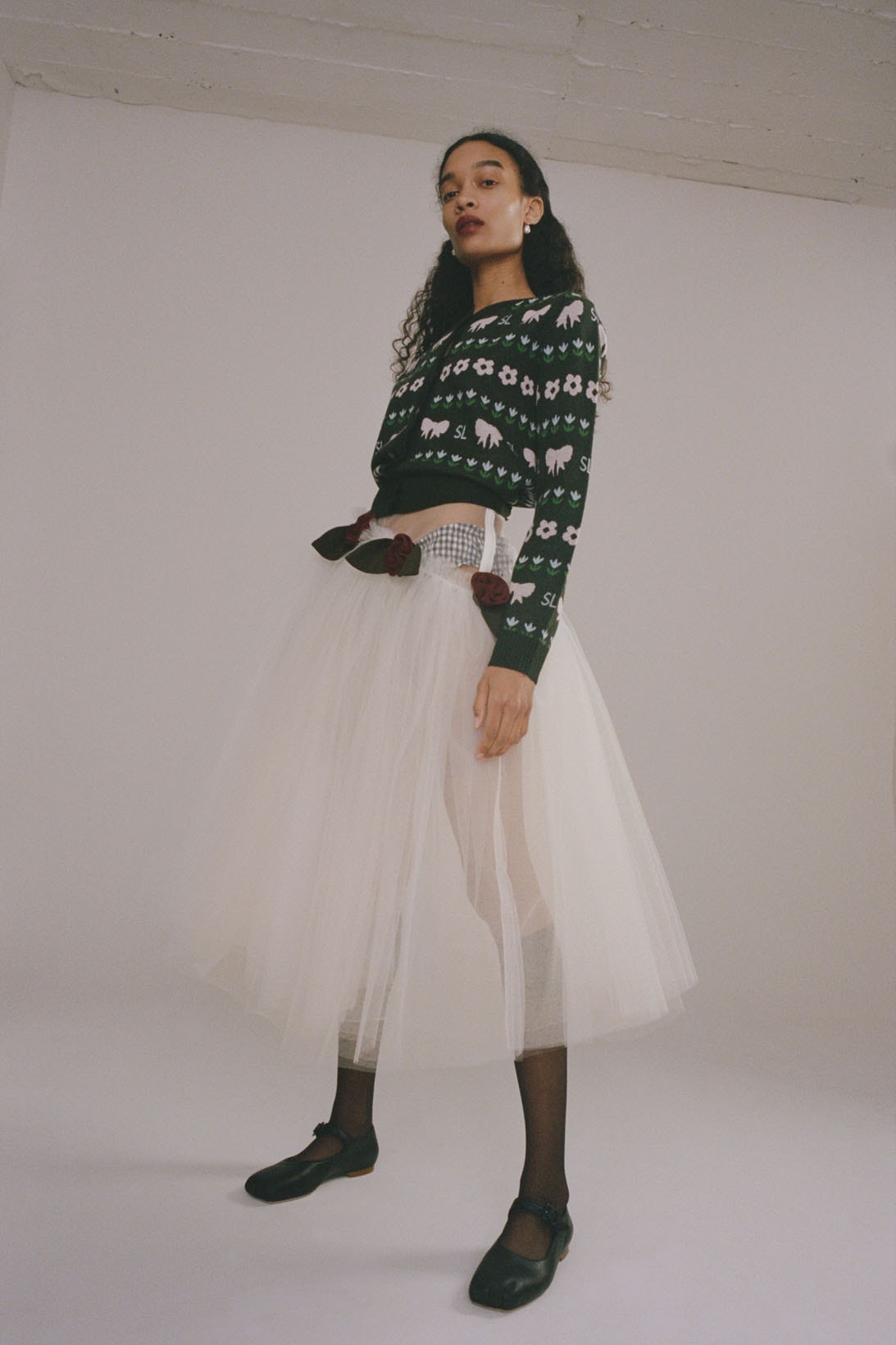 sandy liang fall winter 2021 fw21 collection tulle skirt knit sweater