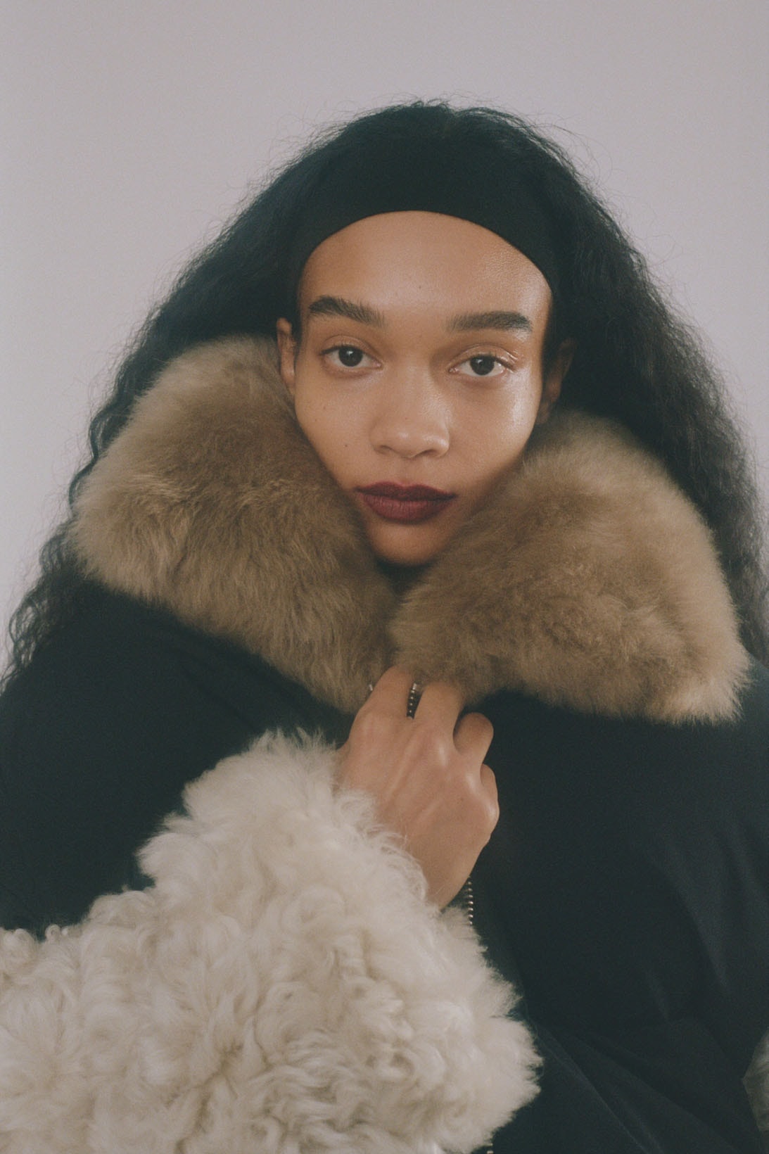sandy liang fall winter 2021 fw21 collection faux fur jacket headband