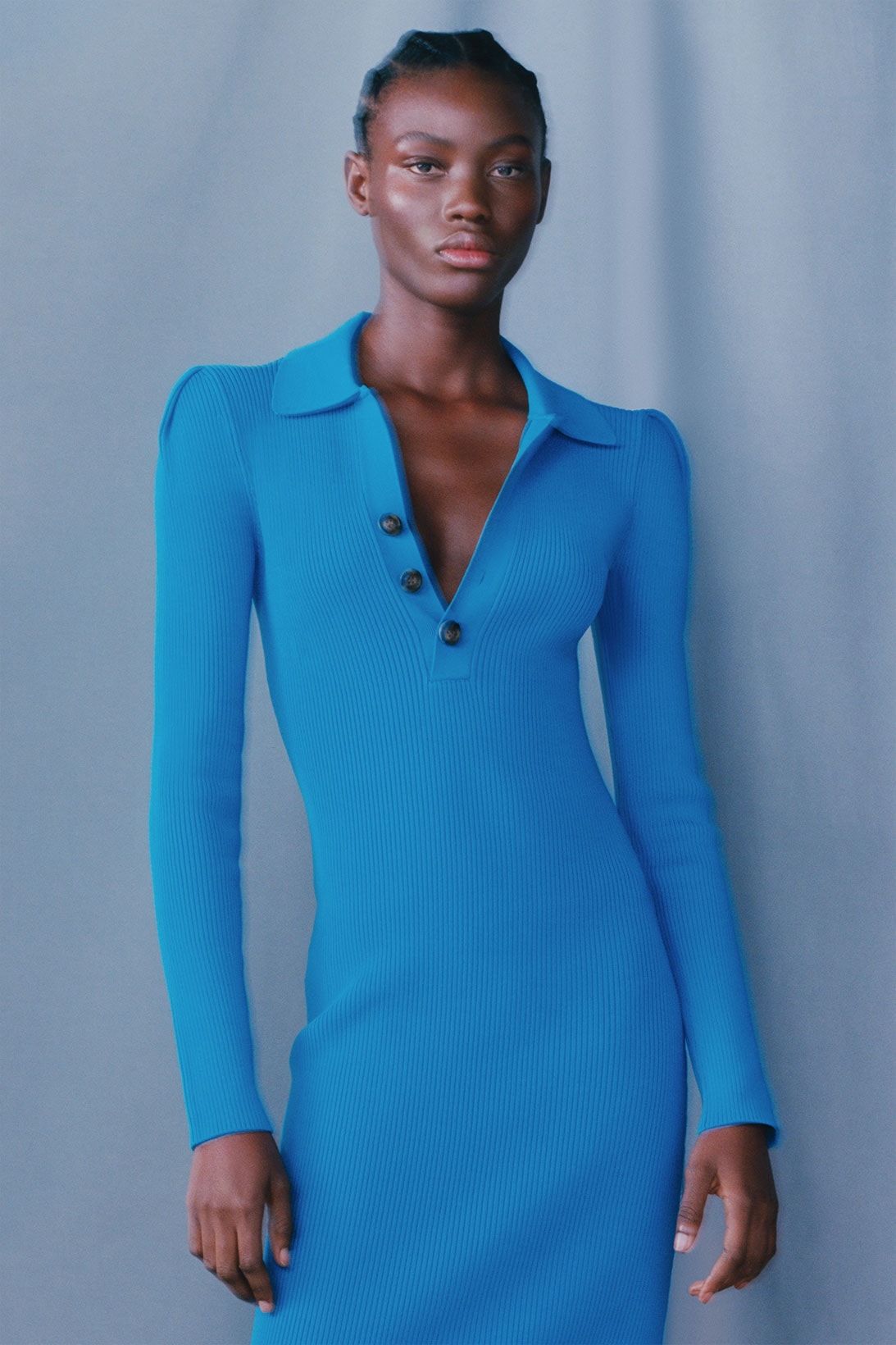 self portrait fall winter fw21 collection lookbook blue ribbed knit henley dress