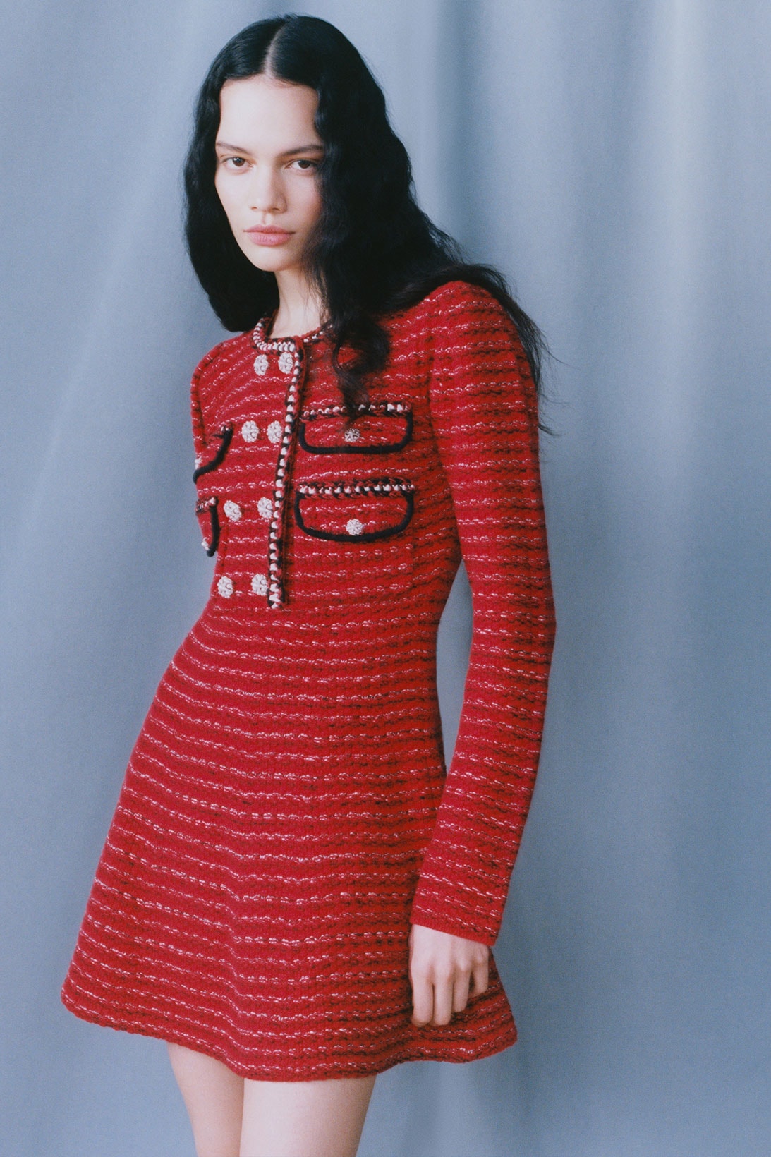 self portrait fall winter fw21 collection lookbook red tweed dress